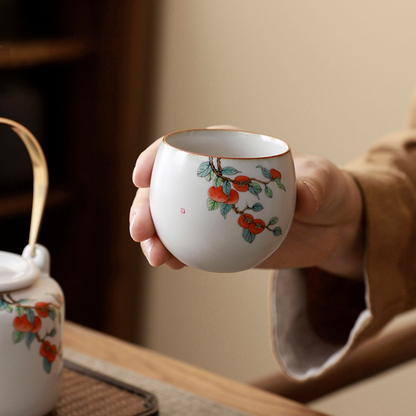 Ru Kiln Persimmon Tea Set – Handcrafted Ceramic Teapot & Cups Set