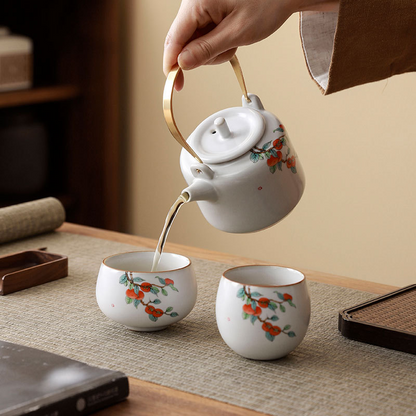 Ru Kiln Persimmon Tea Set – Handcrafted Ceramic Teapot & Cups Set