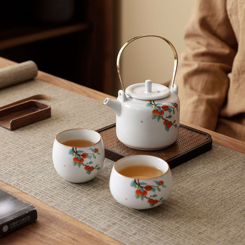 Ru Kiln Persimmon Tea Set – Handcrafted Ceramic Teapot & Cups Set