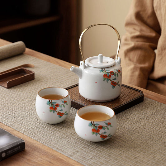 Ru Kiln Persimmon Tea Set – Handcrafted Ceramic Teapot & Cups Set
