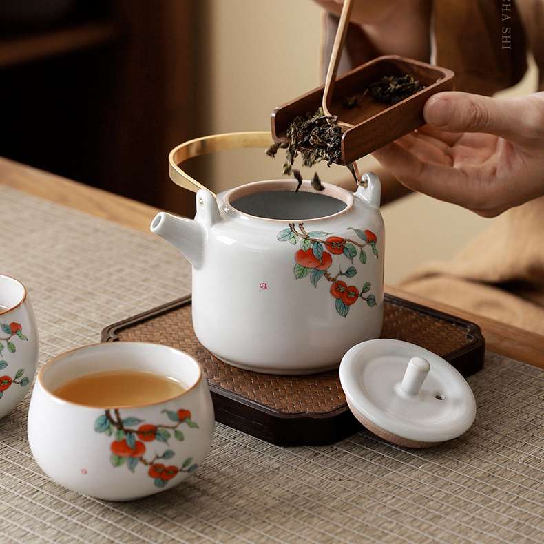 Ru Kiln Persimmon Tea Set – Handcrafted Ceramic Teapot & Cups Set