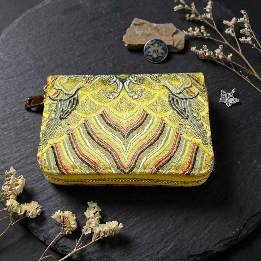 Song Brocade Silk Card Holder Wallet – Mulberry Silk Zipper Card Case | Orithing