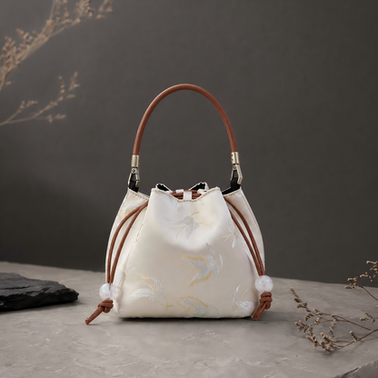 Song Brocade Bucket Bag – Silk Drawstring Handbag with Top Handle | Orithing