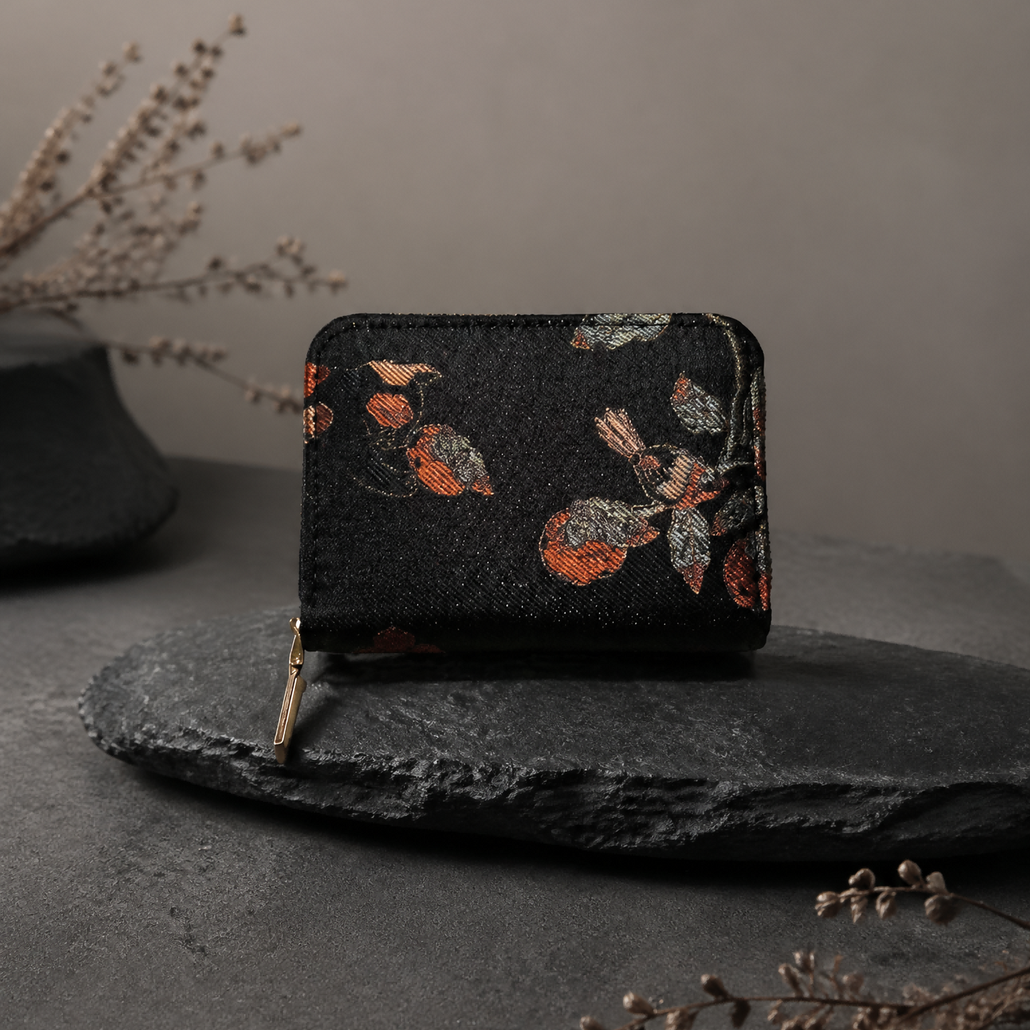 Song Brocade Silk Card Holder Wallet – Mulberry Silk Zipper Card Case | Orithing