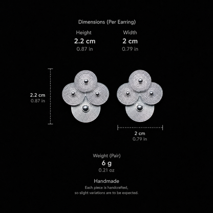 Silver spiral-disc cluster studs: Dimension and weight guide for the cluster studs