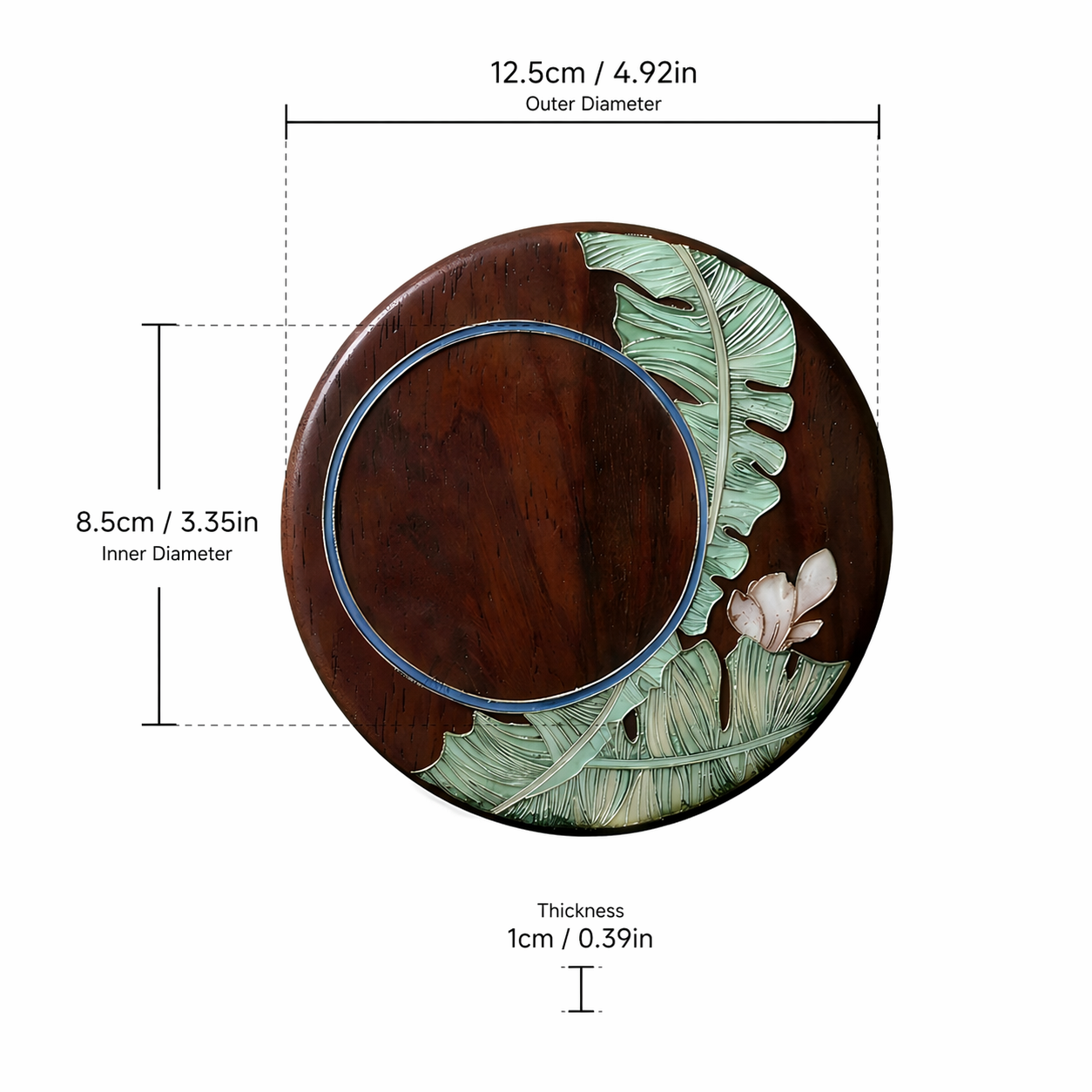 Handcrafted Circular Cloisonné Enamel Coaster ｜Red Sandalwood