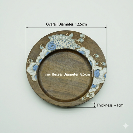 Handcrafted Circular Cloisonné Enamel Coaster ｜Black Walnut Wood