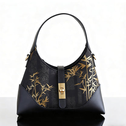 Song Brocade Silk Shoulder Bag – Chinese Bamboo & Floral Embroidered Underarm Bag | Orithing