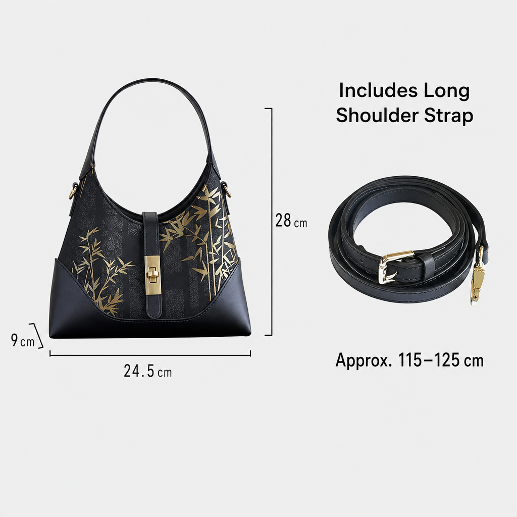 Song Brocade Silk Shoulder Bag – Chinese Bamboo & Floral Embroidered Underarm Bag | Orithing