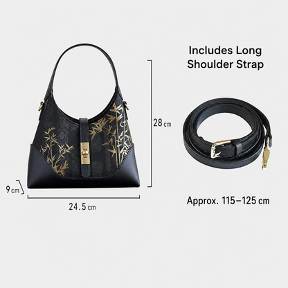 Song Brocade Silk Shoulder Bag – Chinese Bamboo & Floral Embroidered Underarm Bag | Orithing