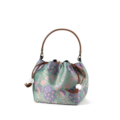 Song Brocade Bucket Bag – Silk Drawstring Handbag with Top Handle | Orithing