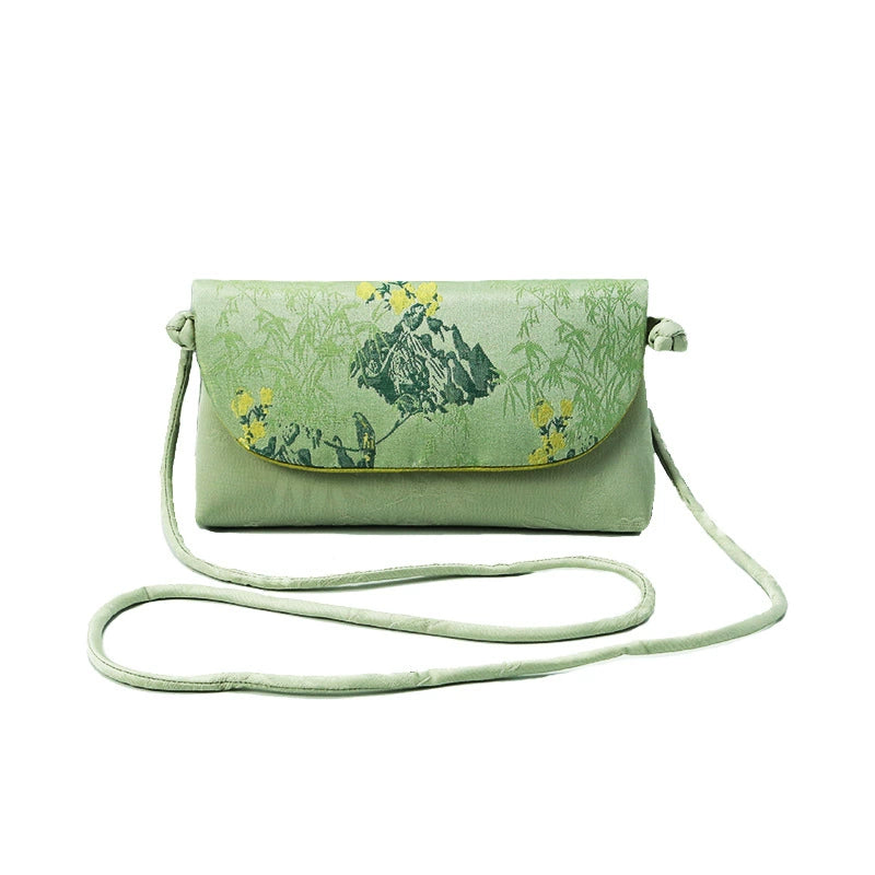 Song Brocade Embroidered Crossbody Phone Bag – Silk Mini Shoulder Bag | Orithing