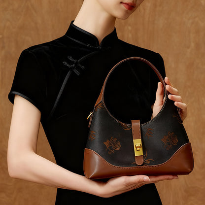 Song Brocade Silk Shoulder Bag – Chinese Bamboo & Floral Embroidered Underarm Bag | Orithing