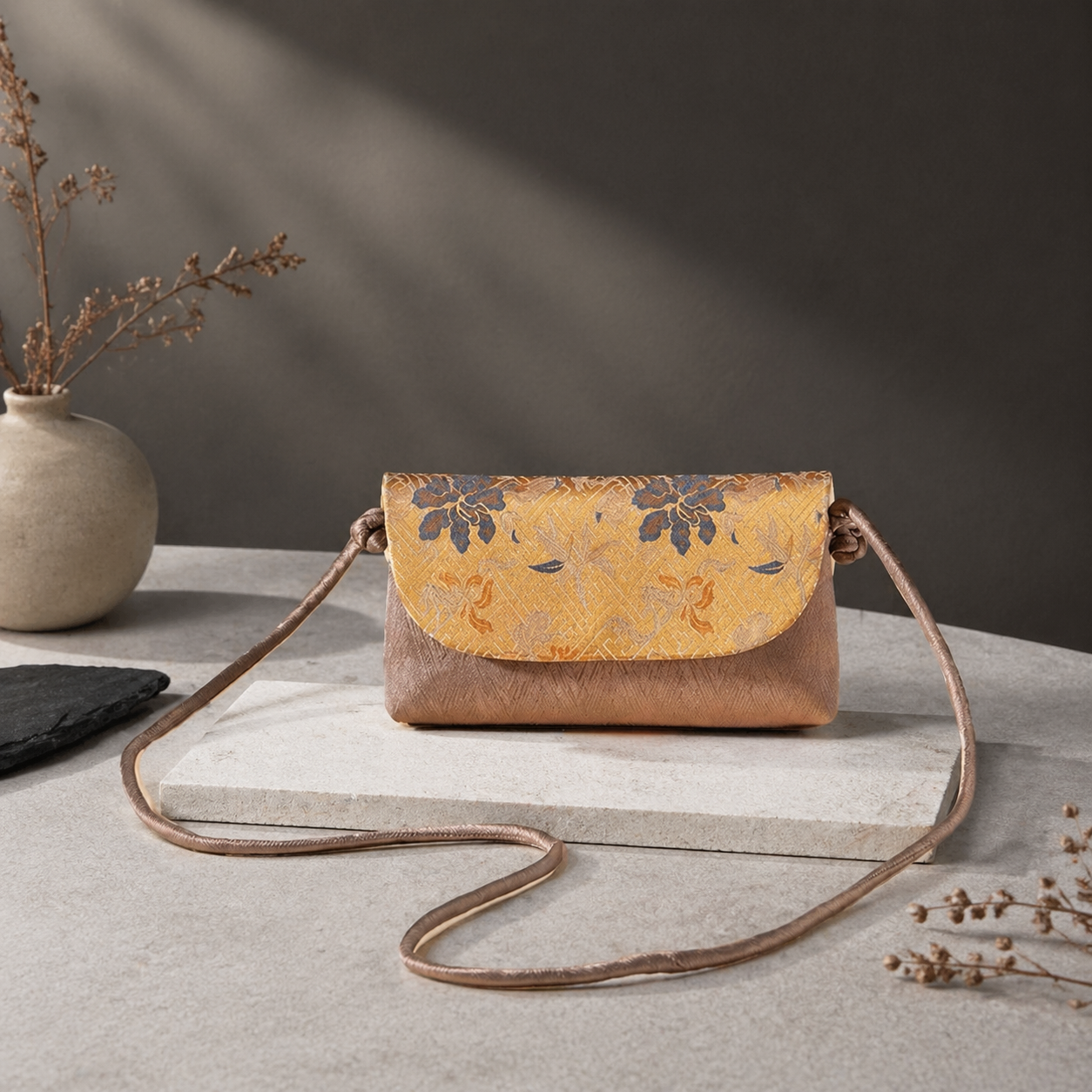 Song Brocade Embroidered Crossbody Phone Bag – Silk Mini Shoulder Bag | Orithing