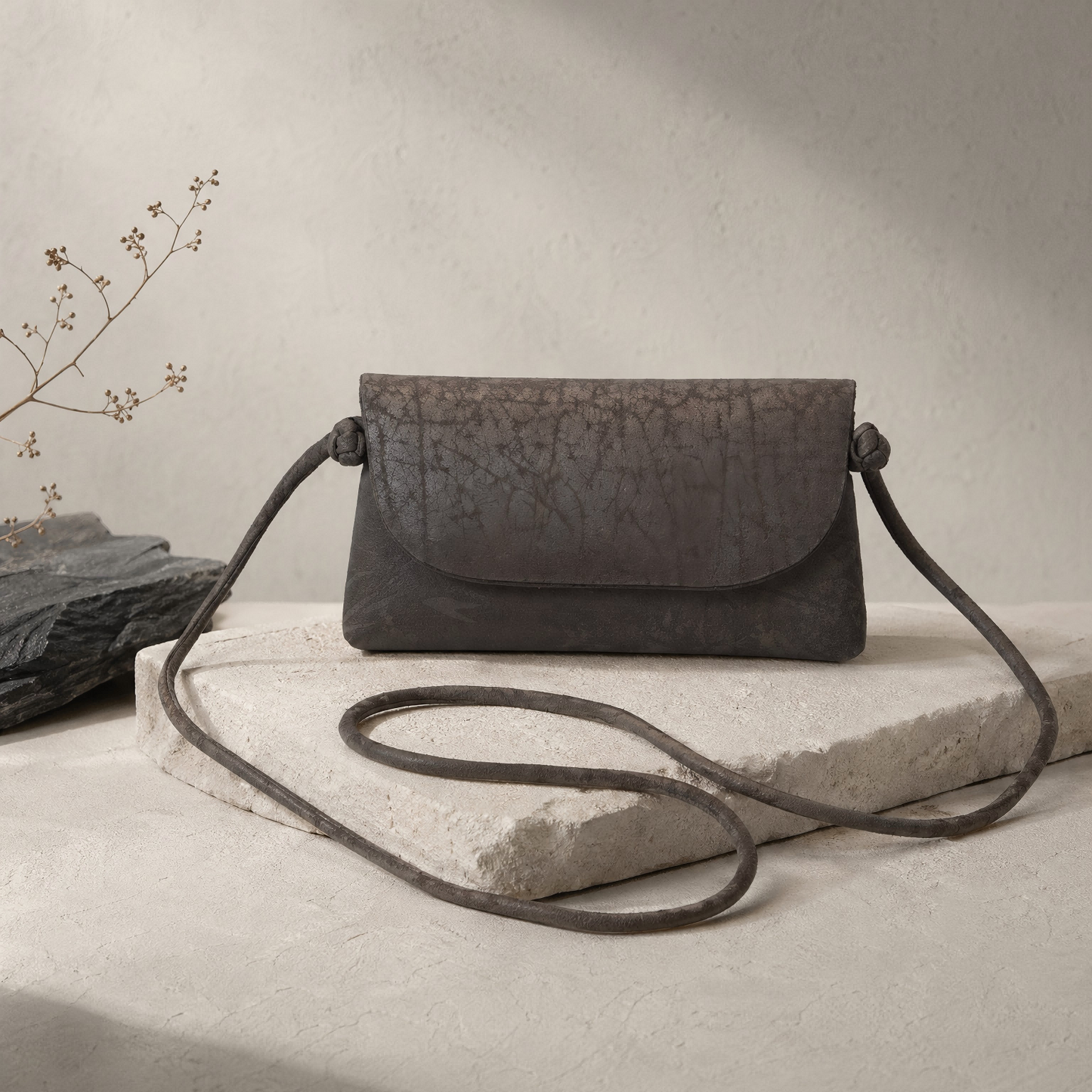 Xiangyun Silk Crossbody Bag – Embroidered Floral & Crackle Pattern Phone Bag | Orithing