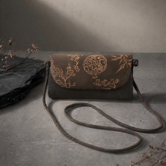 Xiangyun Silk Crossbody Bag – Embroidered Floral & Crackle Pattern Phone Bag | Orithing