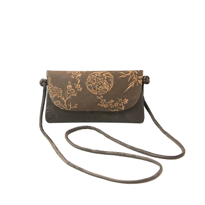 Xiangyun Silk Crossbody Bag – Embroidered Floral & Crackle Pattern Phone Bag | Orithing