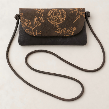 Xiangyun Silk Crossbody Bag – Embroidered Floral & Crackle Pattern Phone Bag | Orithing
