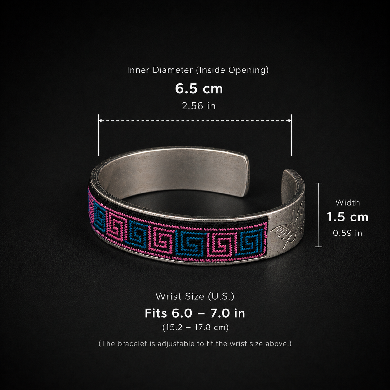 Hand-Embroidered Silver Cuff Bracelet – Traditional Xixiu Artisan Bangle